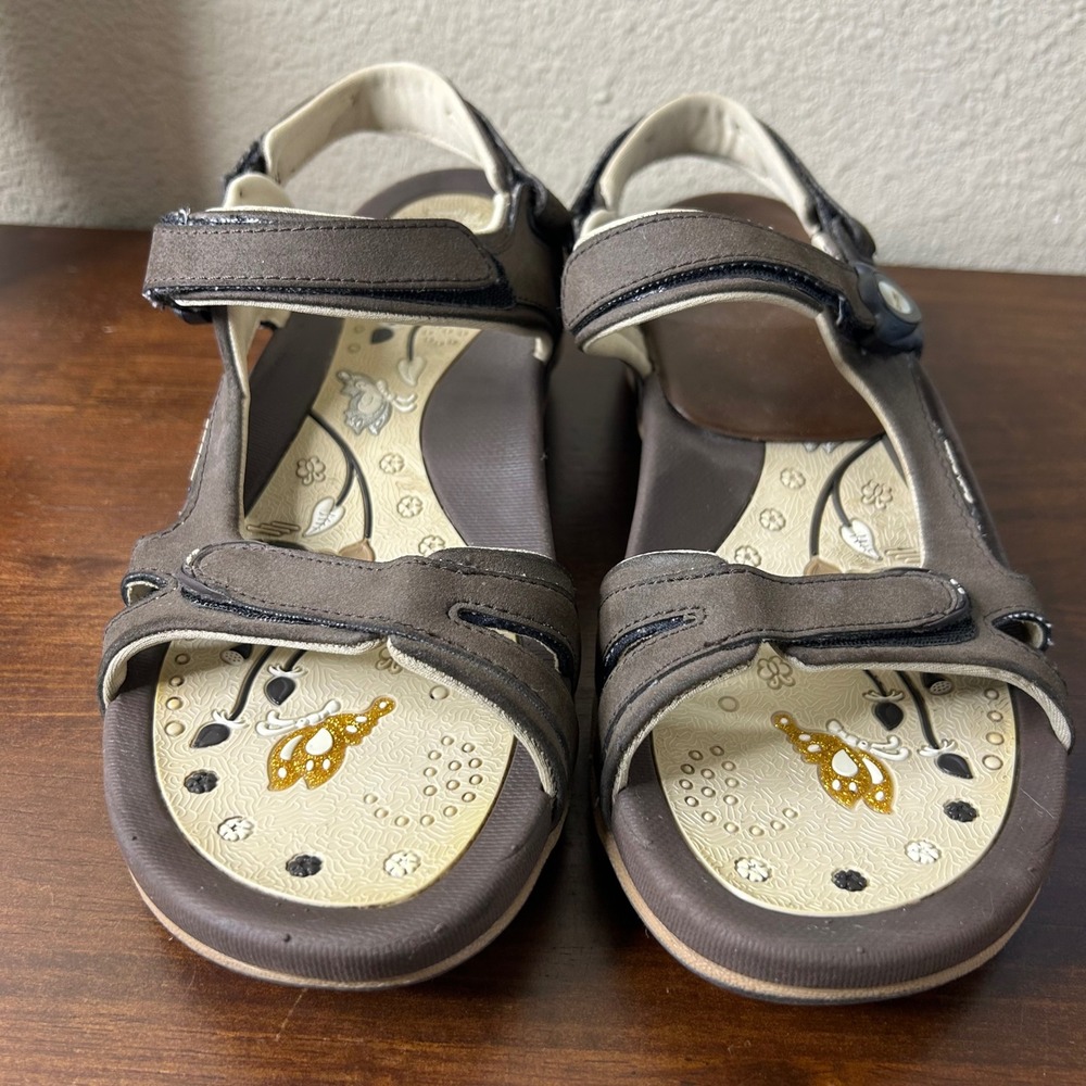 Gold Pigeon Sandals Size 38 US 7.5 Brown Butterfly Comfort Sport G9179W - Picture 2 of 8